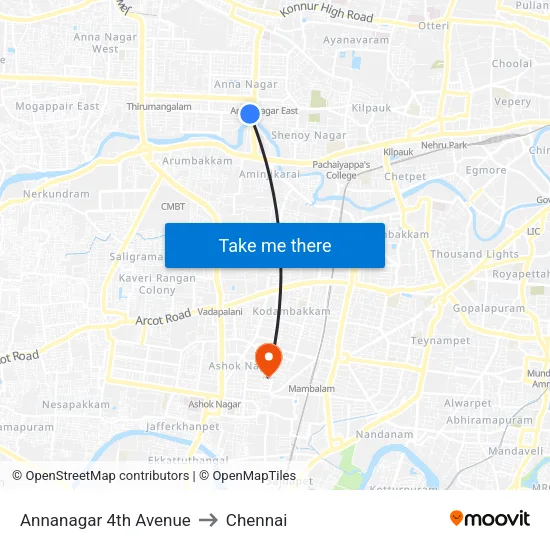 Annanagar 4th Avenue to Chennai map
