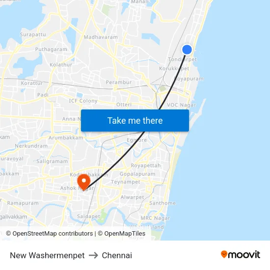 New Washermenpet to Chennai map