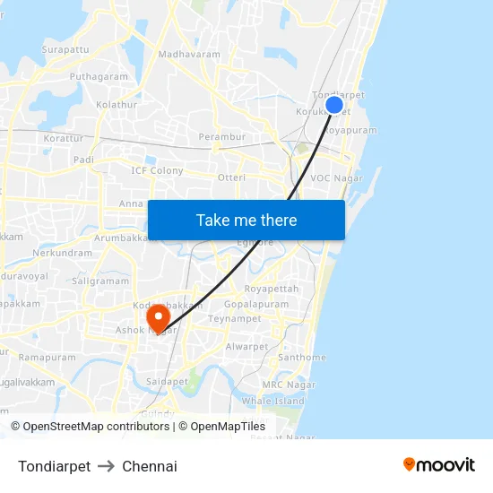 Tondiarpet to Chennai map