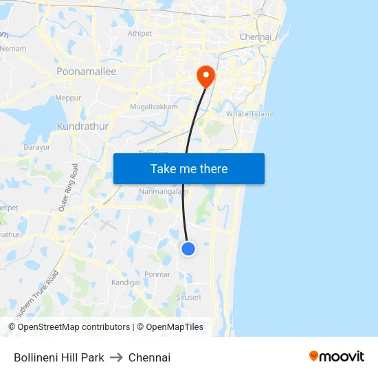 Bollineni Hill Park to Chennai map