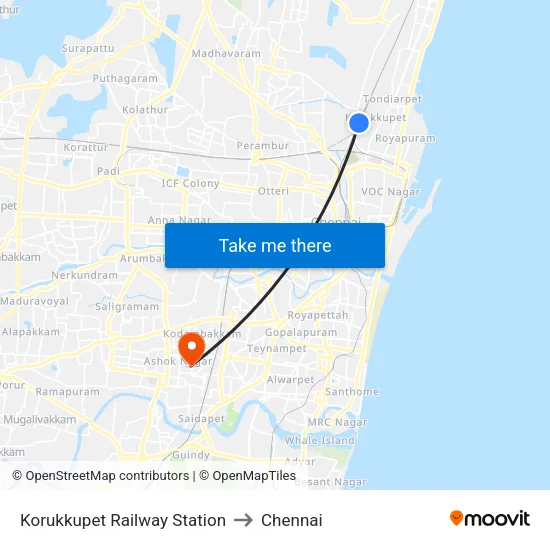 Korukkupet Railway Station to Chennai map