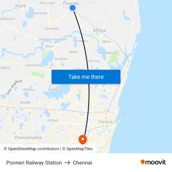 Ponneri Railway Station to Chennai map