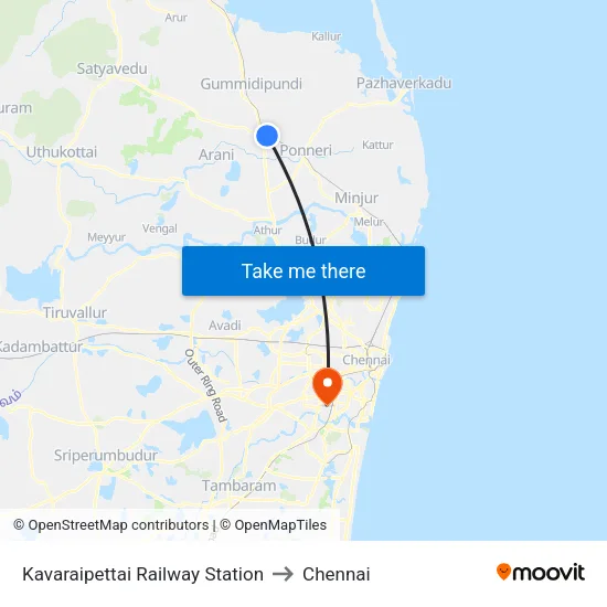 Kavaraipettai Railway Station to Chennai map