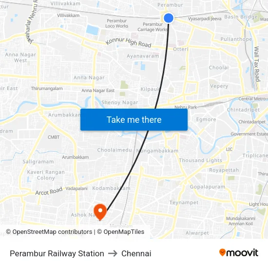 Perambur Railway Station to Chennai map