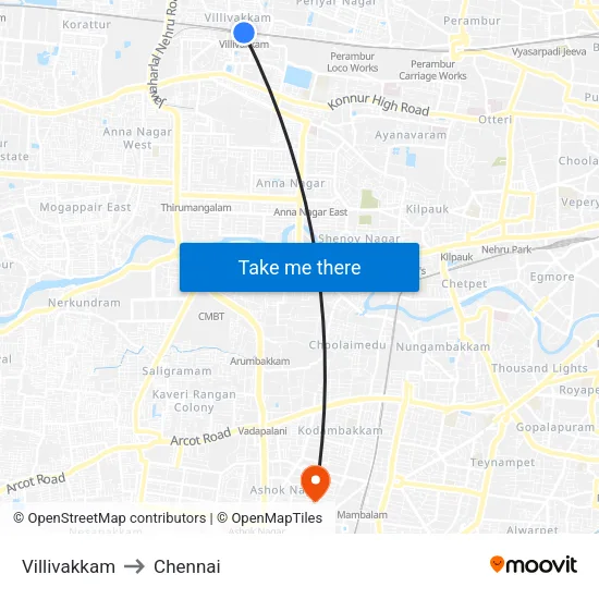 Villivakkam to Chennai map