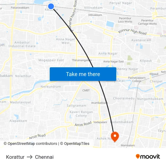 Korattur to Chennai map
