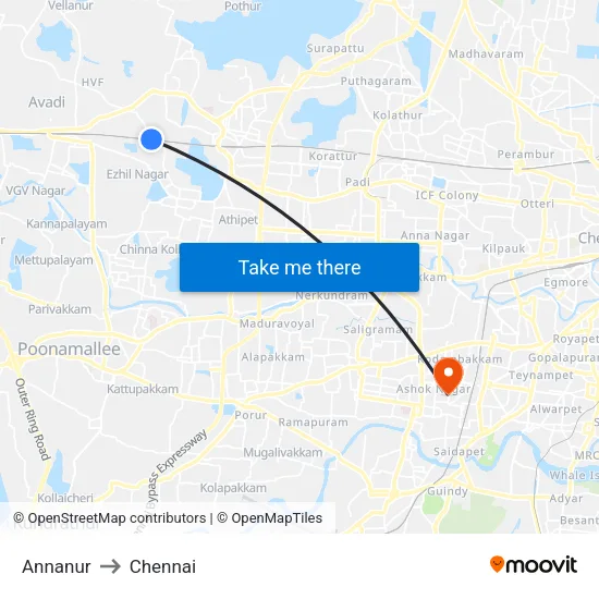 Annanur to Chennai map