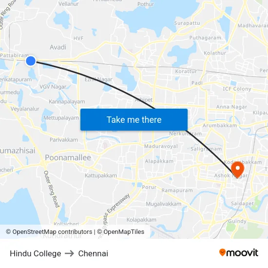 Hindu College to Chennai map