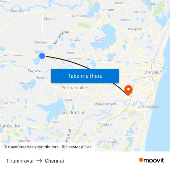 Tiruninravur to Chennai map