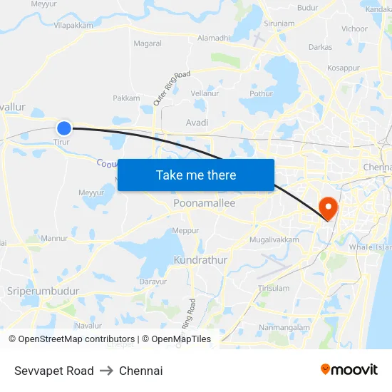 Sevvapet Road to Chennai map