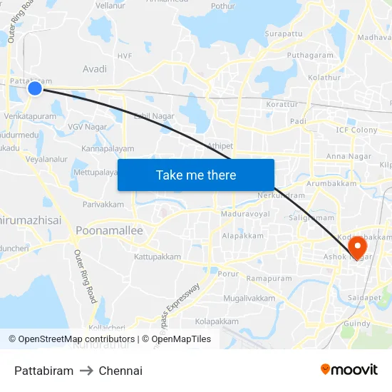 Pattabiram to Chennai map