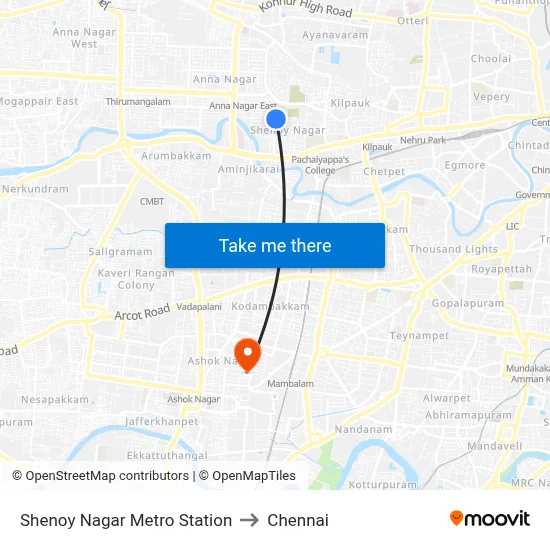 Shenoy Nagar Metro Station to Chennai map