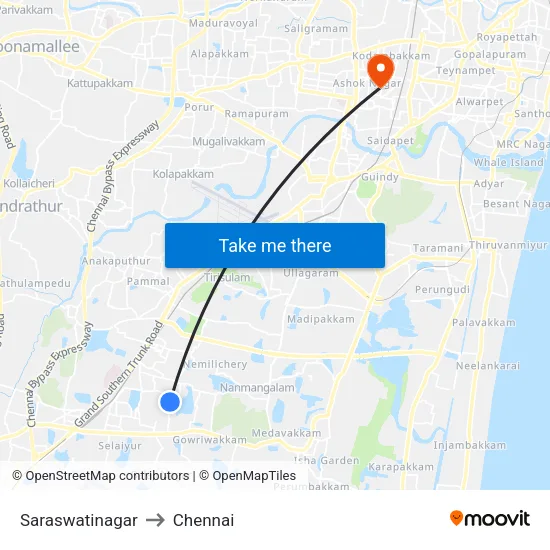 Saraswatinagar to Chennai map