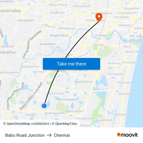 Babu Road Junction to Chennai map