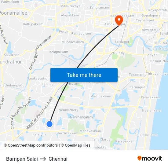 Bampan Salai to Chennai map