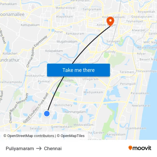 Puliyamaram to Chennai map