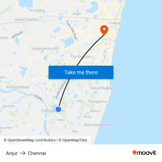 Anjur to Chennai map