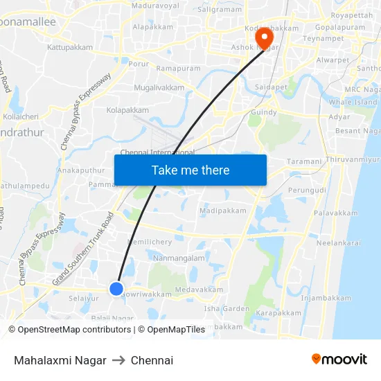 Mahalaxmi Nagar to Chennai map