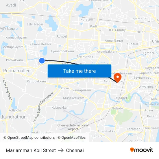 Mariamman Koil Street to Chennai map