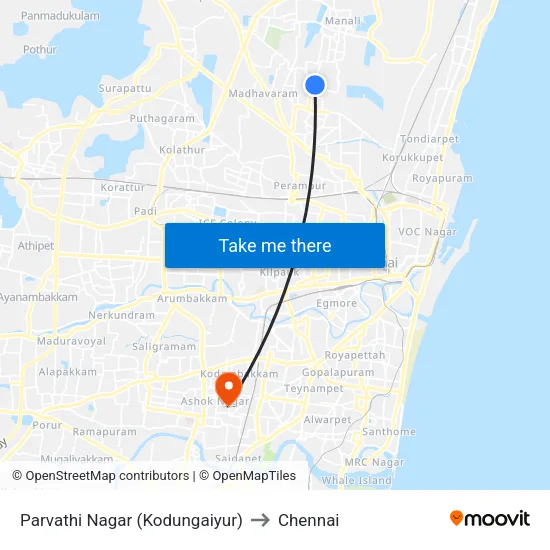 Parvathi Nagar (Kodungaiyur) to Chennai map
