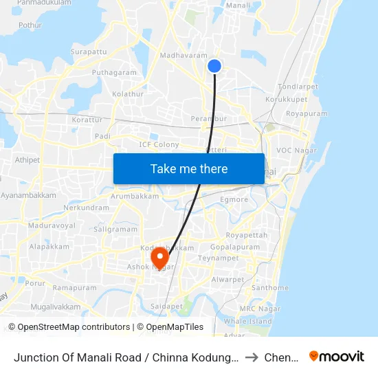 Junction Of Manali Road / Chinna Kodungaiyur to Chennai map