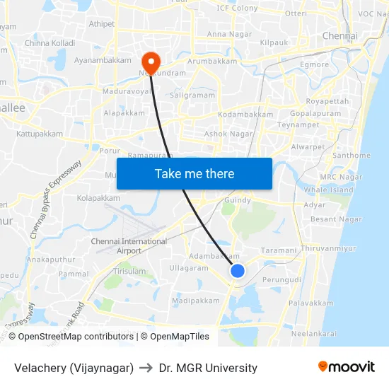 Velachery (Vijaynagar) to Dr. MGR University map