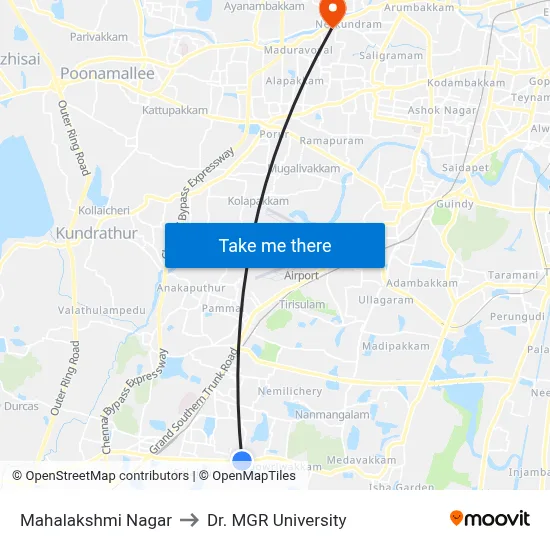 Mahalakshmi Nagar to Dr. MGR University map