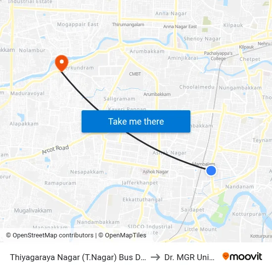Thiyagaraya Nagar (T.Nagar) Bus Depot Corner to Dr. MGR University map