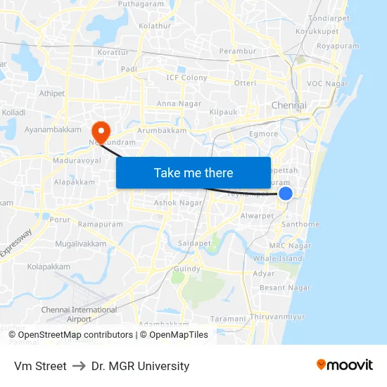 Vm Street to Dr. MGR University map