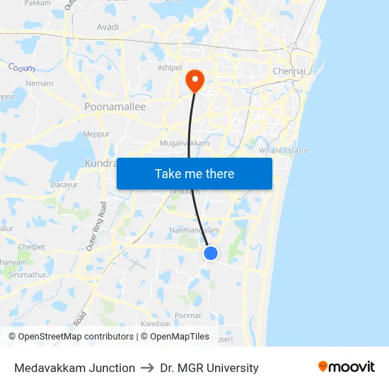 Medavakkam Junction to Dr. MGR University map