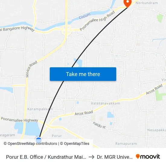 Porur E.B. Office / Kundrathur Main Road to Dr. MGR University map