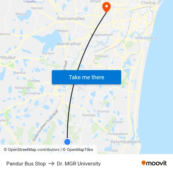 Pandur Bus Stop to Dr. MGR University map