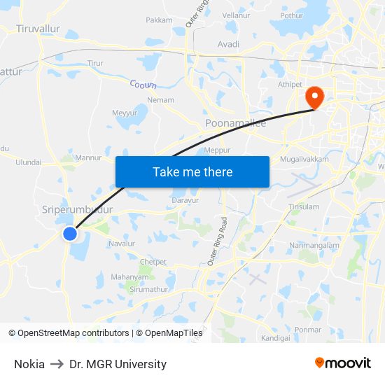 Nokia to Dr. MGR University map