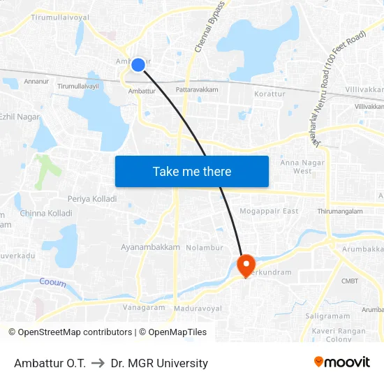 Ambattur O.T. to Dr. MGR University map