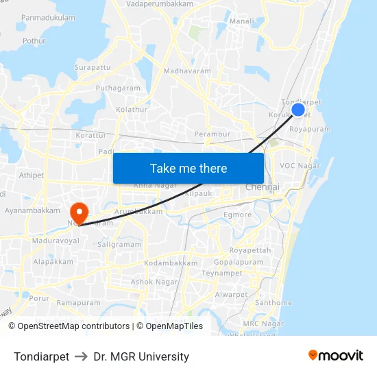 Tondiarpet to Dr. MGR University map