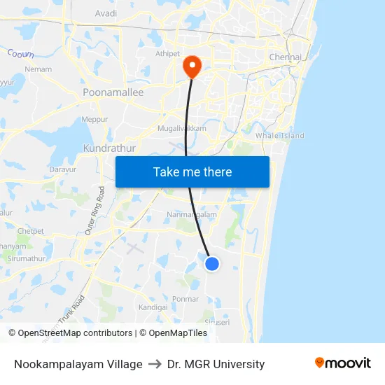 Nookampalayam Village to Dr. MGR University map