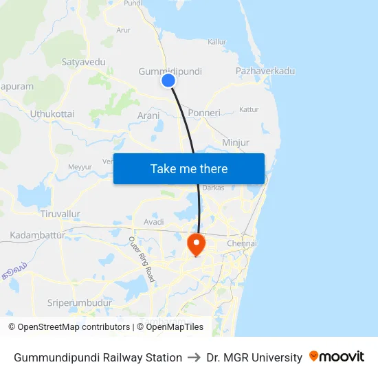 Gummundipundi Railway Station to Dr. MGR University map