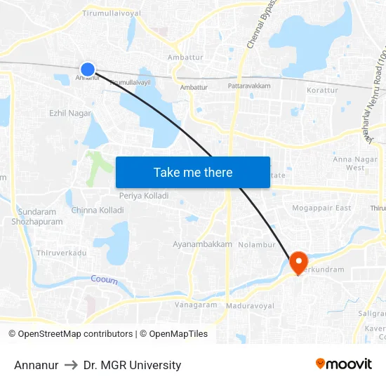 Annanur to Dr. MGR University map