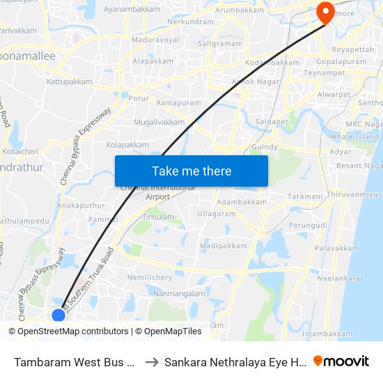 Tambaram West Bus Station to Sankara Nethralaya Eye Hospital map