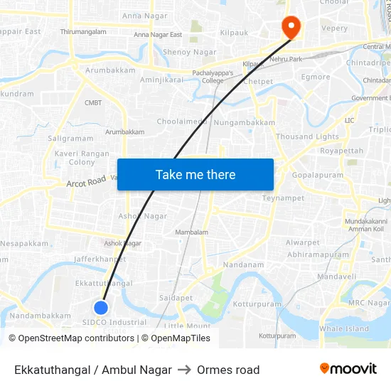 Ekkatuthangal / Ambul Nagar to Ormes road map