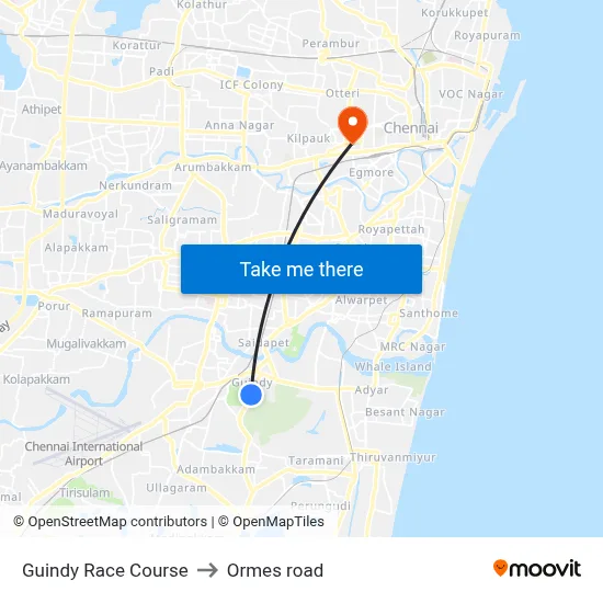 Guindy Race Course to Ormes road map