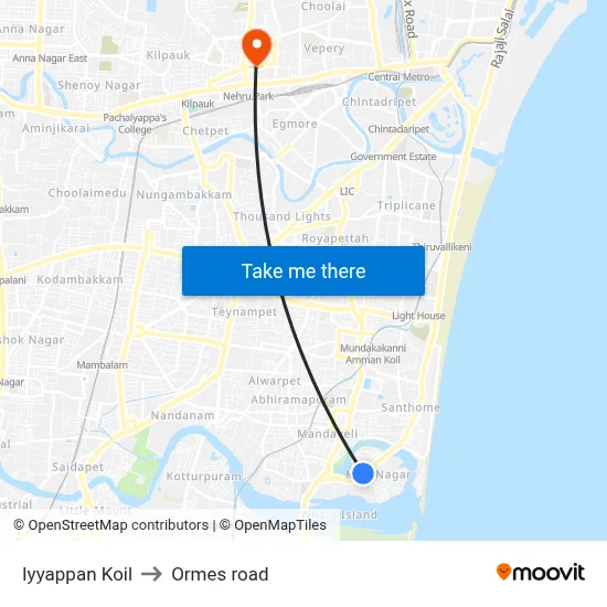 Iyyappan Koil to Ormes road map