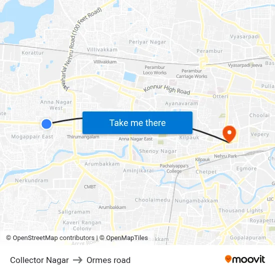 Collector Nagar to Ormes road map