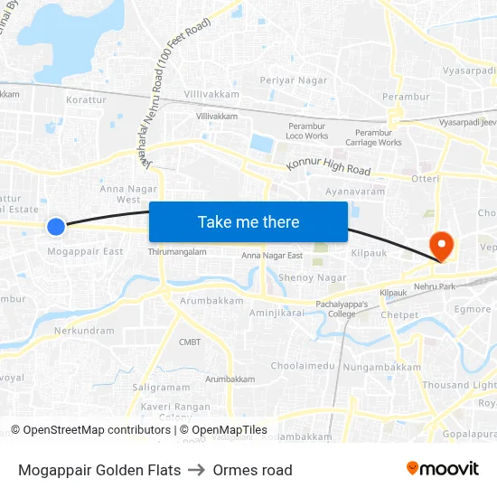 Mogappair Golden Flats to Ormes road map