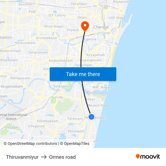 Thiruvanmiyur to Ormes road map