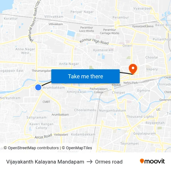 Vijayakanth Kalayana Mandapam to Ormes road map