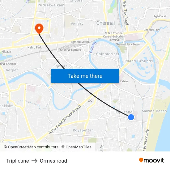 Triplicane to Ormes road map
