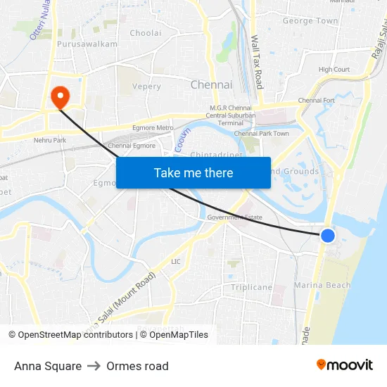 Anna Square to Ormes road map