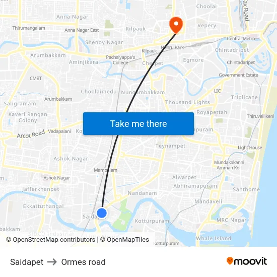 Saidapet to Ormes road map