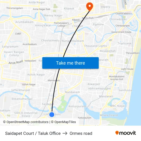 Saidapet Court / Taluk Office to Ormes road map